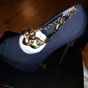 Denim Colored with Gold Ankle Strap